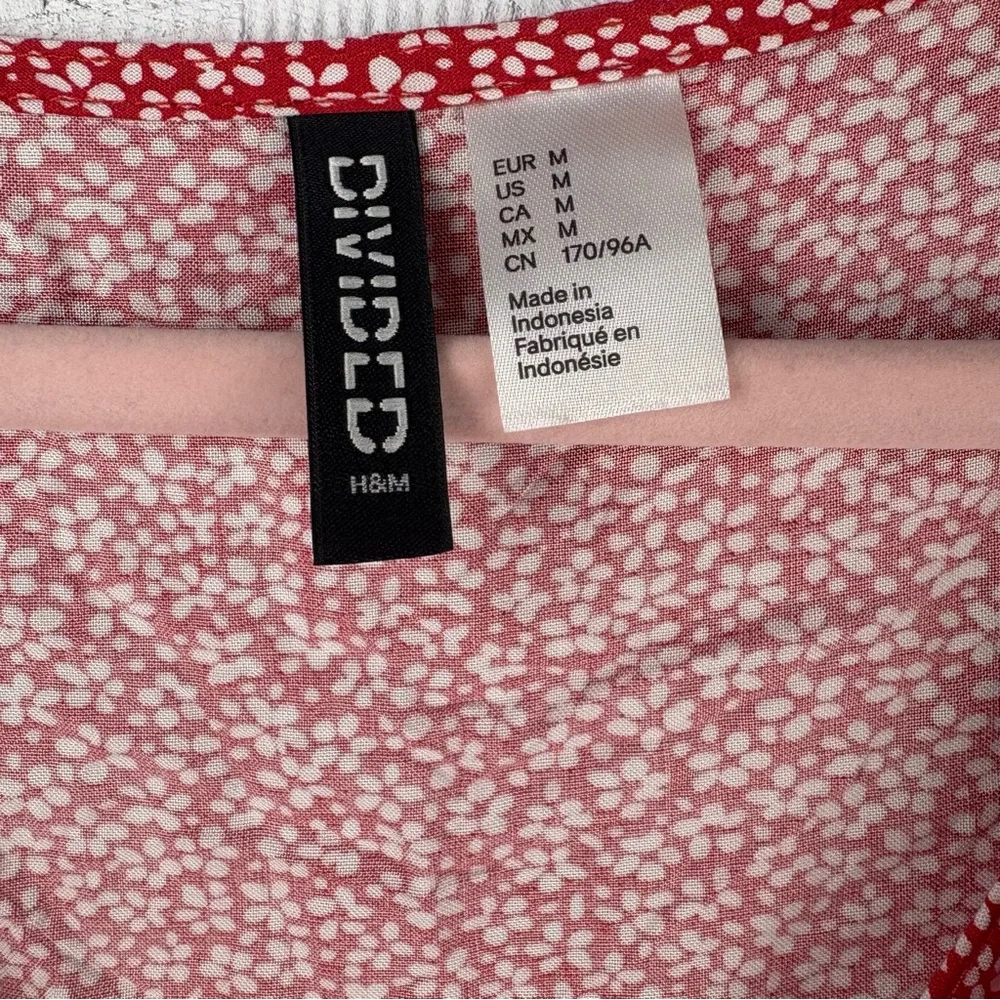 Divided By H&M Floral Red Button-Down Mini Dress Short Sleeves Tie Back - Medium - Picture 7 of 8